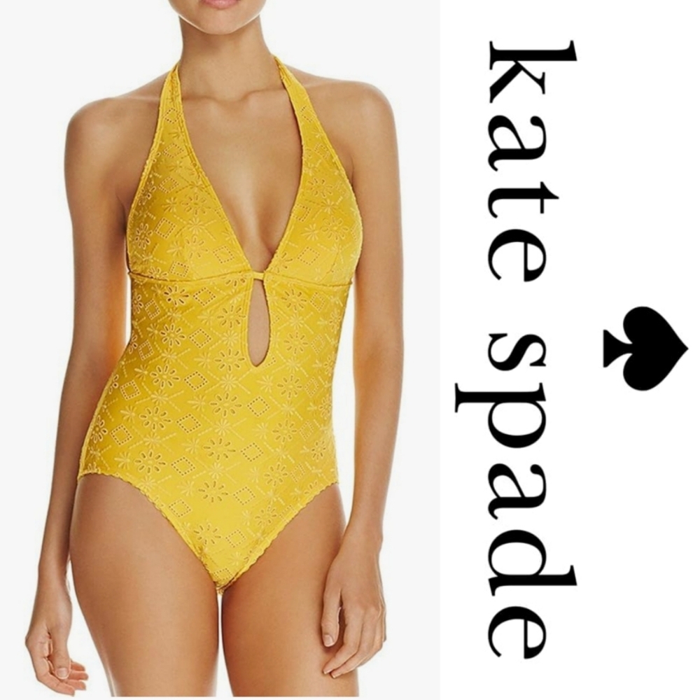 Kate Spade New York Half Moon Bay Halter One Piece Swimsuit in Saffron